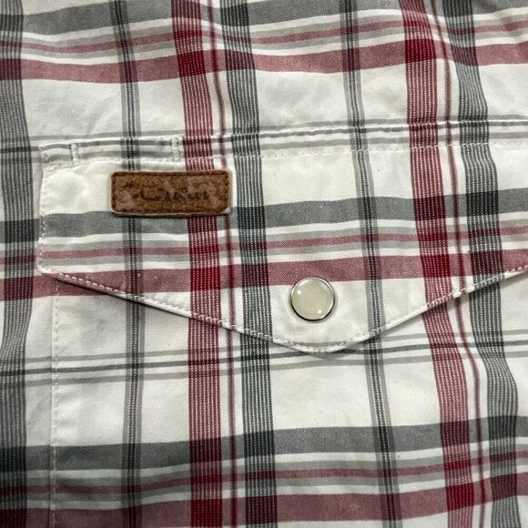Carhartt Y2K Shirt Mens M Red Gray Plaid Cotton Pearl Snap Short Sleeve Western‎ - Picture 7 of 8